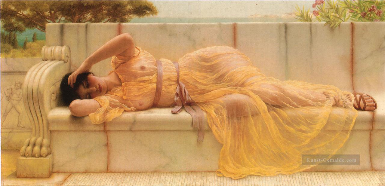 Mädchen im gelben Drapierung Neoclassicist Dame John William Godward Ölgemälde